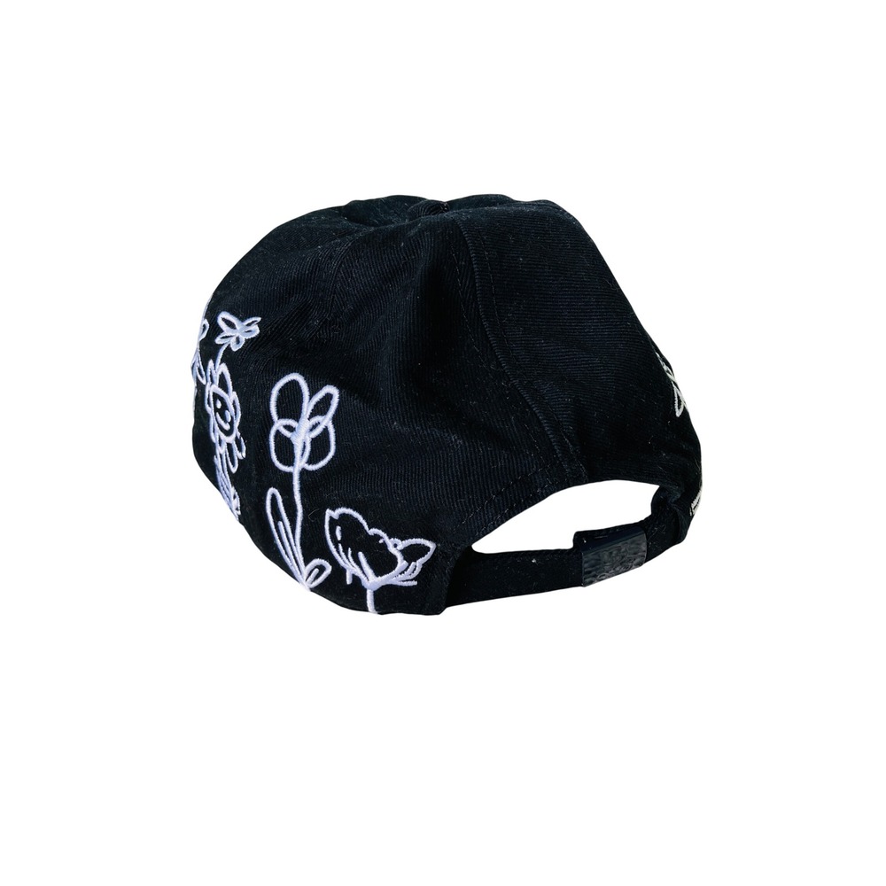 Teddy Fresh Baseball Cap Black White Floral Embroidery Cotton Adjustable - Picture 2 of 9